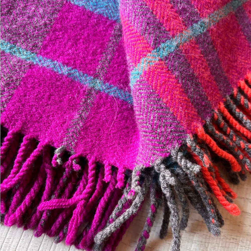 CB2 Pink and Blue Plaid Throw Blanket - Picture 7 of 7